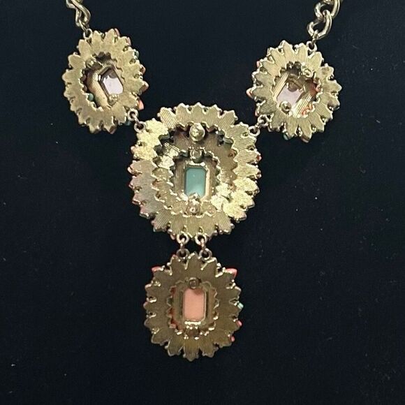 Vtg Statement Necklace Adjustable Multicolor Cluster Stone & Beads Chunky Chain - Picture 7 of 8